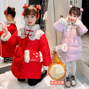 拜年棉服中大女儿童外套 洋气加厚复古怀旧唐装 2023国潮冬装 新款