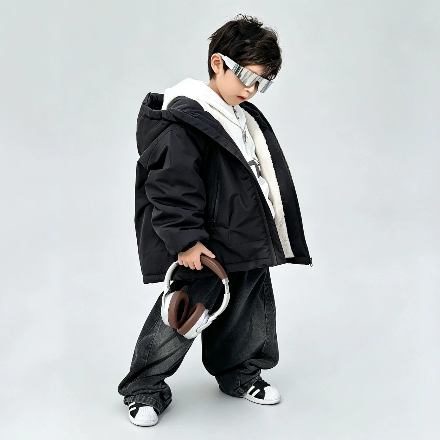 儿童装男童加绒外套冬装2026新款男孩派克服加厚连帽外套