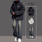 男装 帅气休闲三件套 加厚保暖棉服外套青少年搭配牛仔裤 套装 冬季