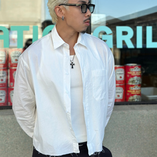 TASTY【白翼】120g纯棉超薄不凸点短宽boxy长袖衬衫衬衣cleanfit