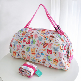 卡通折叠环保购物袋风琴单肩手提女包小身材大容量布袋有拉链旅行