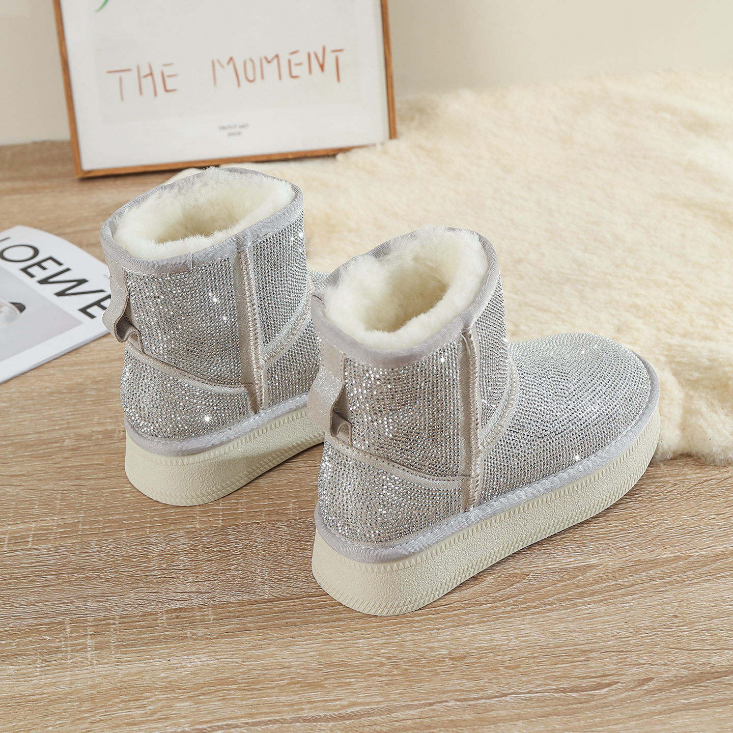 水钻雪地靴女冬季新款皮毛一体