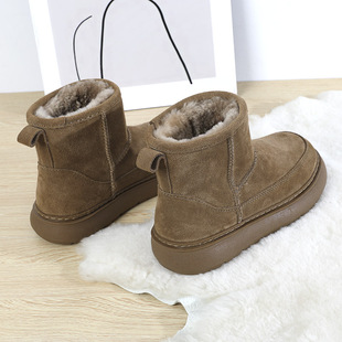 防滑保暖棉鞋 纯羊毛雪地靴女2024新款 冬皮毛一体加绒加厚厚底时尚