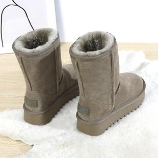 东北棉加绒皮毛一体翻毛两穿棉鞋 纯羊毛雪地靴女中筒2024冬季 新款