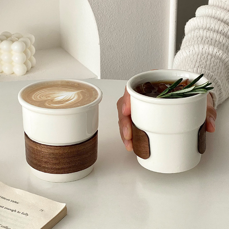 白色陶瓷咖啡杯手握杯家用简约小众冰美式牛奶拿铁杯挂耳专用杯子