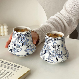 国风青花瓷咖啡杯高颜值女生陶瓷手握杯浓缩拿铁马克杯艺术感杯子