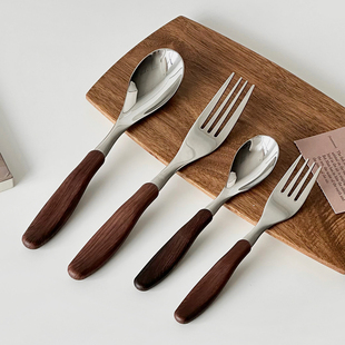 不锈钢勺子家用高档精致长柄水果叉酸奶甜品勺儿童吃饭勺叉子餐具