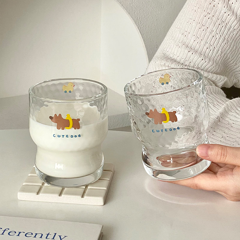 ins卡通可爱小狗玻璃杯超萌女生