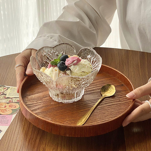 花瓣浮雕玻璃甜品碗高颜值透明碗