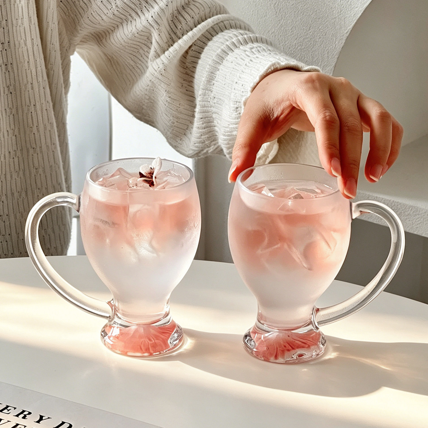 粉色山底玻璃杯轻奢高档啤酒杯