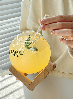 ins风高颜值咖啡玻璃杯夏天喝水杯子小众设计感餐厅果汁饮料杯女