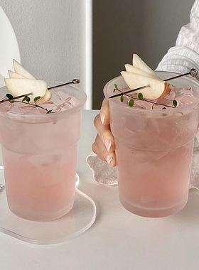 创意磨砂玻璃杯家用简约扩口杯冷饮喝水果汁杯拿铁冰美式咖啡杯子