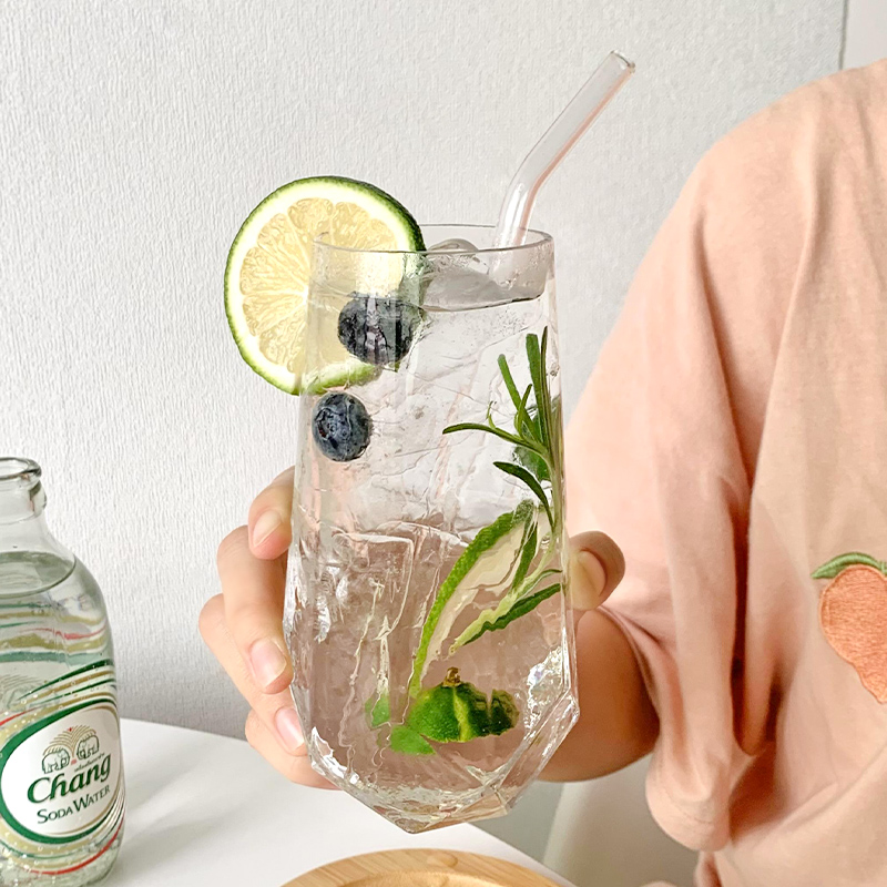 韩国ins网红玻璃杯六菱角饮品杯