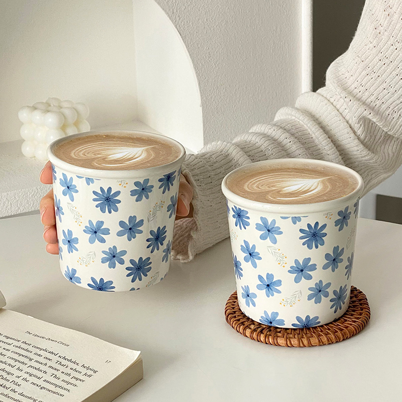 花朵咖啡杯陶瓷女士高颜值创意设计感小众手握杯拉花杯生椰拿铁杯