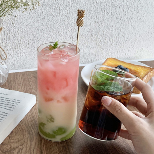 饮料咖啡杯牛奶喝水杯子 ins风水果茶杯透明果汁玻璃杯家用女夏季