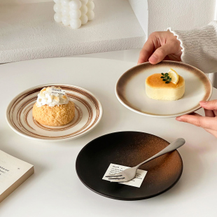 日式复古陶瓷盘高级感家用蛋糕甜品盘点心盘西餐牛排意面盘餐盘