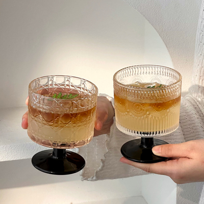 小众中古高脚杯ins风冷萃杯冰美式咖啡杯微醺酒杯果汁杯饮品杯子
