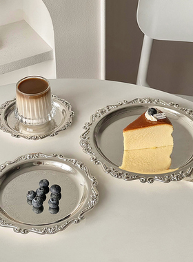 宫廷风复古甜品蛋糕盘高级感首饰香薰蜡烛拍照道具金属托盘餐盘