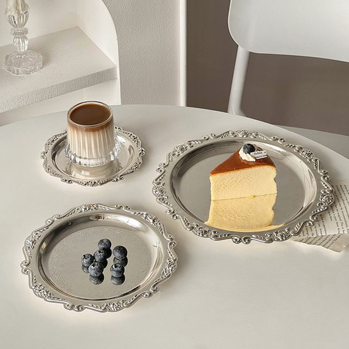宫廷风复古蛋糕盘高级感金属托盘
