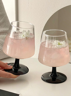 黑色高脚玻璃杯家用高级感女生果汁气泡水杯微醺调酒鸡尾酒杯子