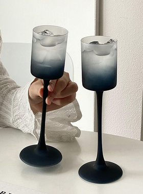 复古磨砂黑色高脚杯家用轻奢高级感玻璃红酒葡萄酒杯喝香槟酒杯子