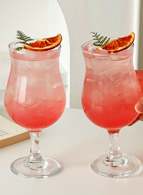 ins风果汁高脚玻璃杯家用女高颜值透明苏打气泡水果茶杯鸡尾酒杯