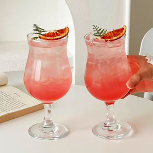 ins风果汁高脚玻璃杯家用女高颜值透明苏打气泡水果茶杯鸡尾酒杯