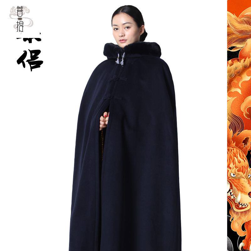 新款尚远秋冬加绒披风居士僧人禅修披风打坐斗篷僧服僧装长款大衣