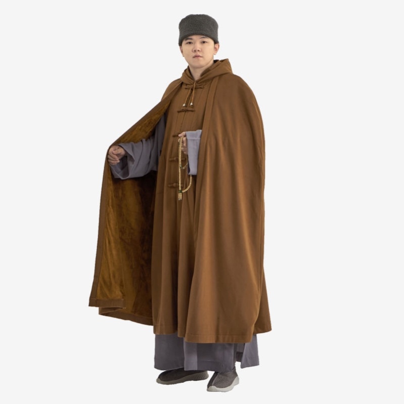 新款冬季僧服呢子加绒披风加厚打坐坎肩男女和尚僧人连帽禅修观音