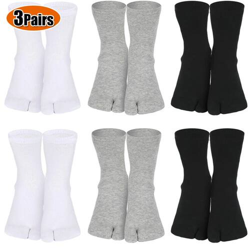 3 Pairs Tabi Toe Socks Japanese Style Cotton Solid Two-Finge