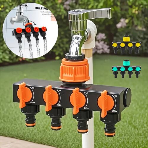 Garden Hose Pipe Splitter 4-Way Faucet Diverter Tap Hose Con