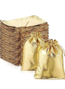 50pcs Gold Gift Drawstring Bags Pouches For Jewelry Organize