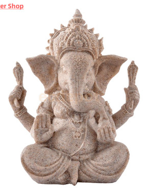 MagiDeal Hand Carved Sandstone Seated Ganesh Buddha Deity El