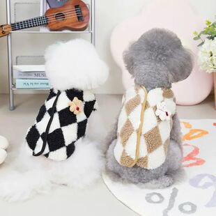 1pc Pet Dog Clothes Soft Warm Fleece Dogs Jumpsuits Plaid Pe