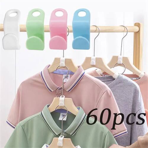 60pcs/set Plastics Hanger Connection Hook Stackable Space Sa