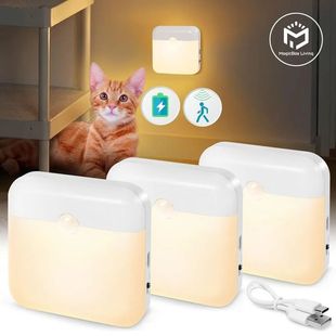 USB Rechargeable Battery Night Light Wall Stick On Motion Se
