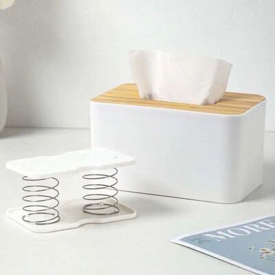 Tissue Boxes with Wooden Lid Napkin Holder Spring Automatic