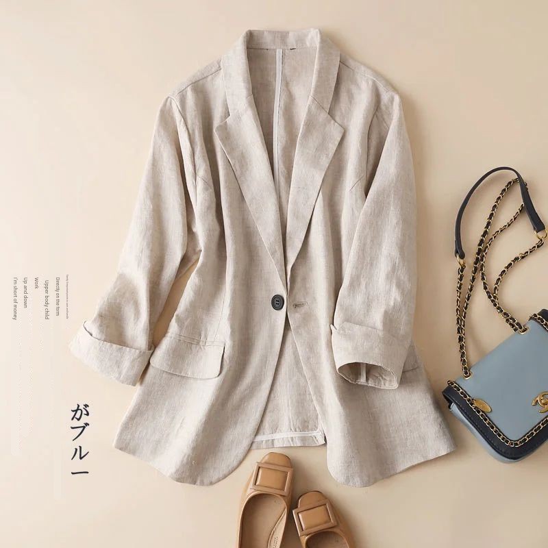 Cotton and Linen Small Suit Women Blazer 2023 Summer New Kor