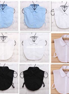 Detachable Fake Collar Black blue Tie Vintage White Shirt Co