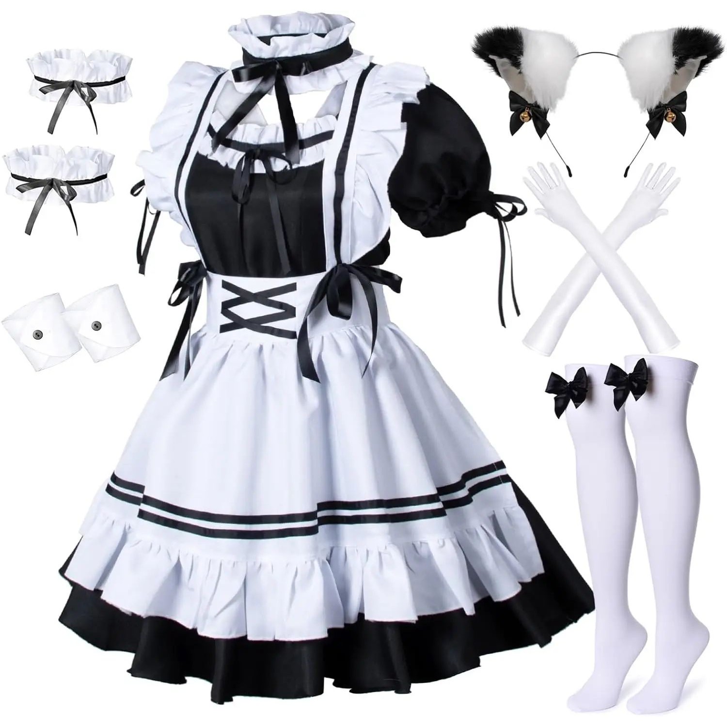 2024 6pcs Set Cute Maid Costume Cosplay Hand GameRed Wine Sw