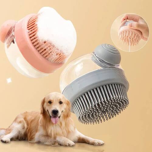 1pc Pet Bath Brush Soft Silicone With Shampoo Dispenser Gent