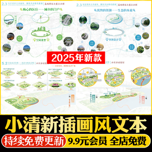 小清新社區(qū)口袋濕地公園廣場(chǎng)景觀濱水插畫風(fēng)設(shè)計(jì)匯報(bào)排版 方案文本