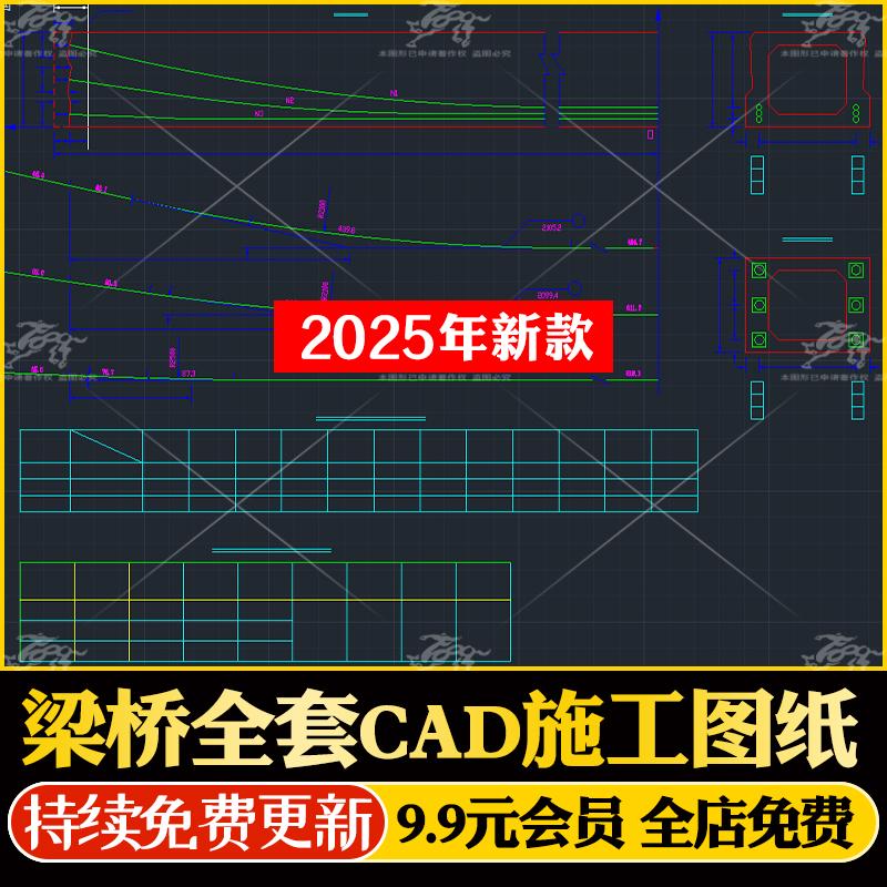 梁桥全套CAD施工图桥梁T梁箱梁板梁设计连续钢构天桥悬索拱桥规范
