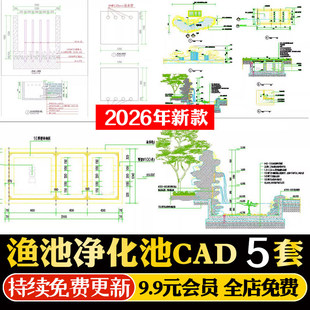 庭院锦鲤鱼池生化过滤池图纸净化池净化系统净化仓大样cad施工图