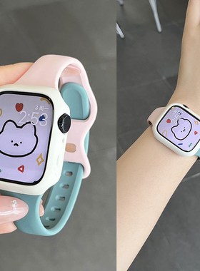 适用苹果手表applewatch表带s10拼色运动小蛮腰女高级s98新款腕带