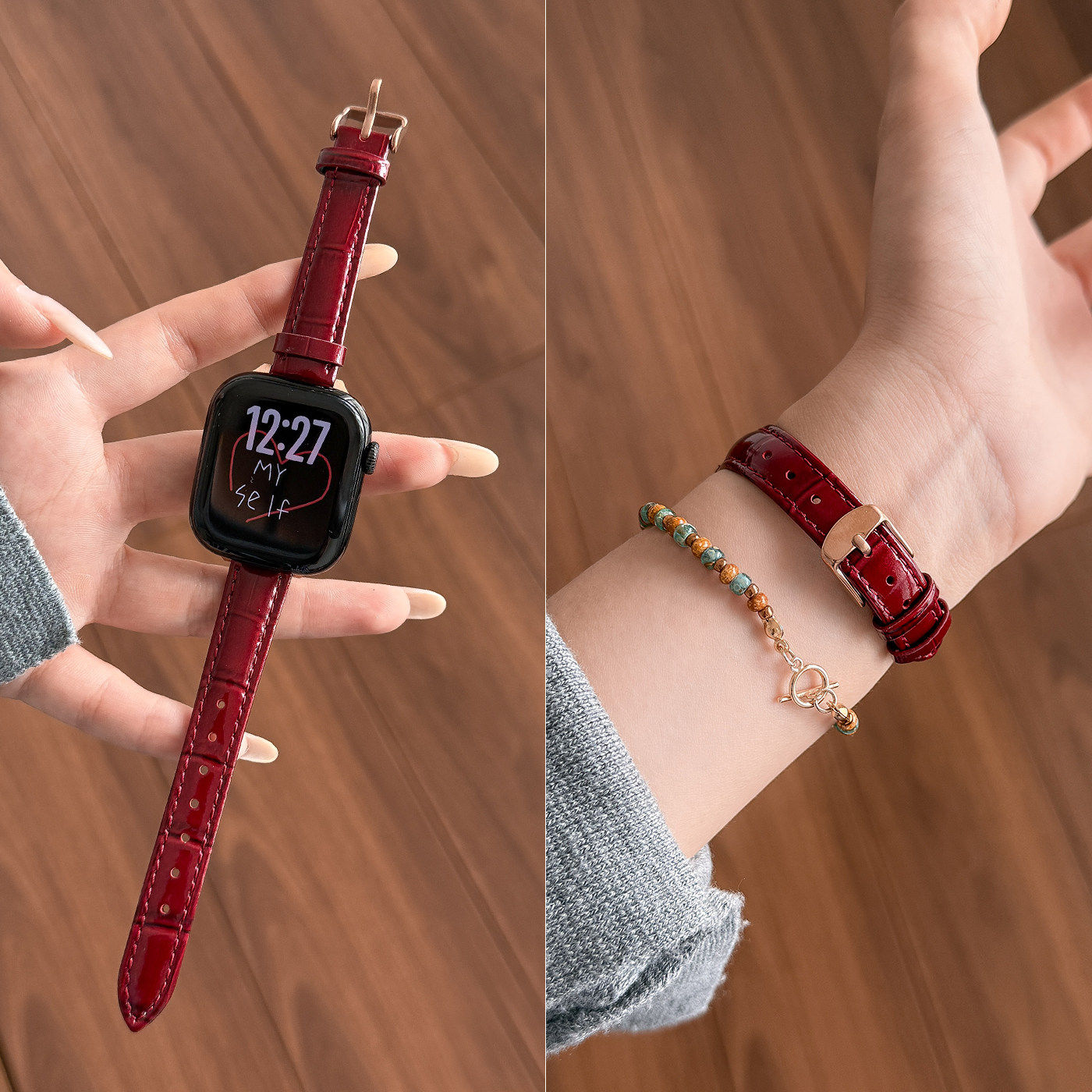 适用iwatch11手表新款苹果s10/9表带细竹节纹小蛮腰s8/7/SE女士款