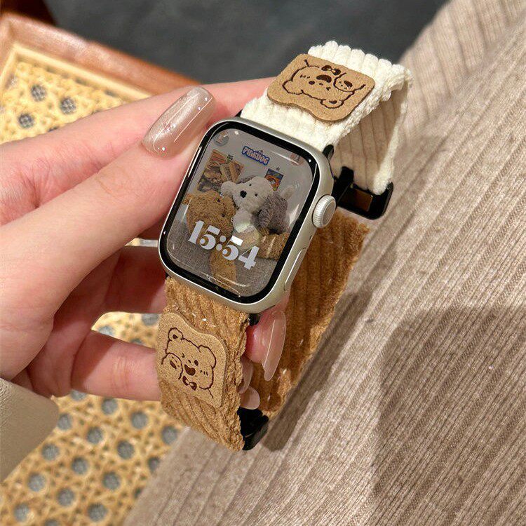 适用applewatch苹果手表s11表带苹果s10腕带毛绒小熊s9可爱女款s8