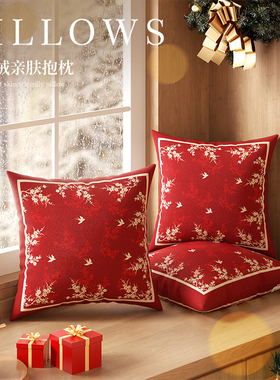 马年方形抱枕新年装饰可拆洗枕套客厅沙发靠枕腰枕红色床头靠垫