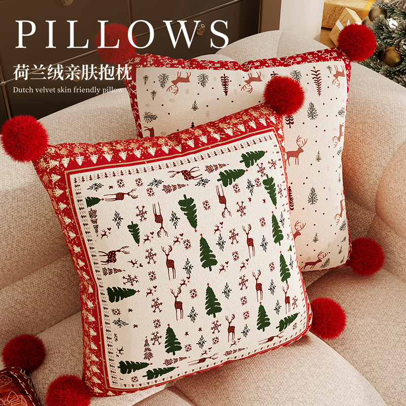 新款圣诞抱枕红色喜庆新年腰靠垫