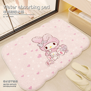 卡通美乐蒂浴室地垫仿羊绒卫生间吸水防滑少女心脚垫速干加厚地垫